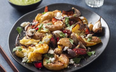 Crispy Smashed Potatoes with Salsa Verde and Feta