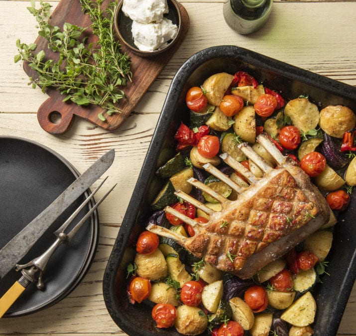 Tray Roasted Rack of Lamb and Roasted Vegetables