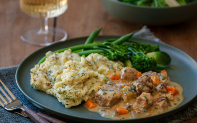 Creamy Pork and Apple Cider Casserole with Potato Apple Mash