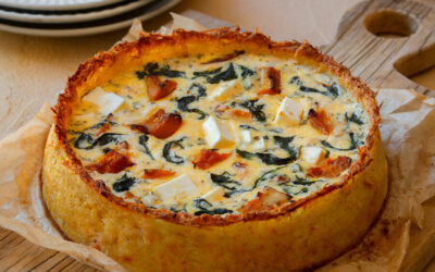 Potato Crust Pumpkin, Feta and Spinach Quiche