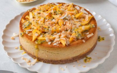Baked Lime & Coconut Cheesecake with Mango and Passionfruit