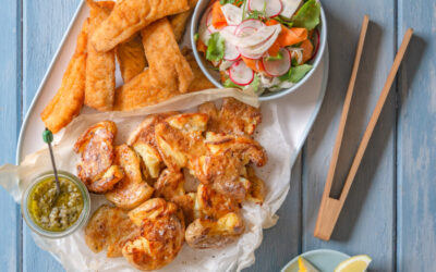 Flathead with Lemon Caper Smashed Potatoes & Pickled Veg