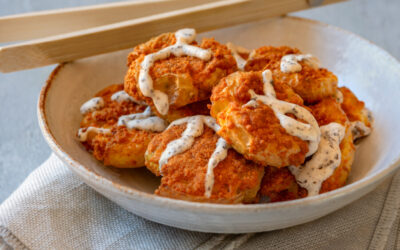SMASHED PARMESAN POTATOES WITH TRUFFLE AIOLI